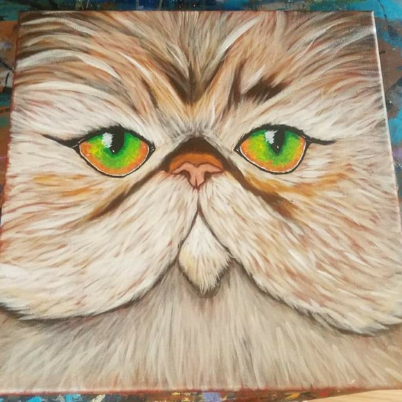 Persian Cat Painted Original on 12x12 Canvas - Picture 2 of 2